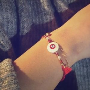 Red String Fate - 14k Gold Plated And Crystal Eye Bracelet